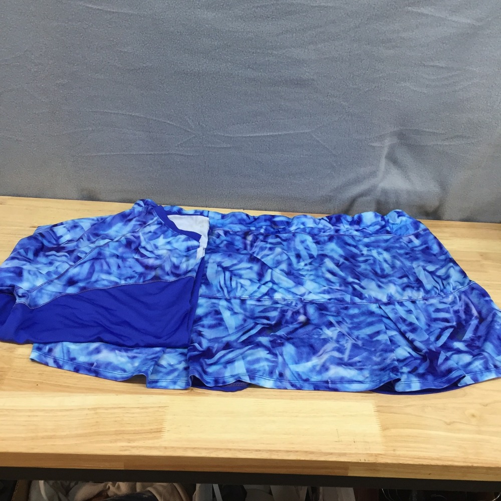 Reel Legends Keep-It-Cool Blue Tropical Rash Guard & Skort Set Womens 1X